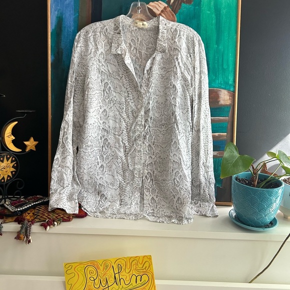 Cloth & Stone White and Gray Patterned Blouse M - Picture 2 of 16